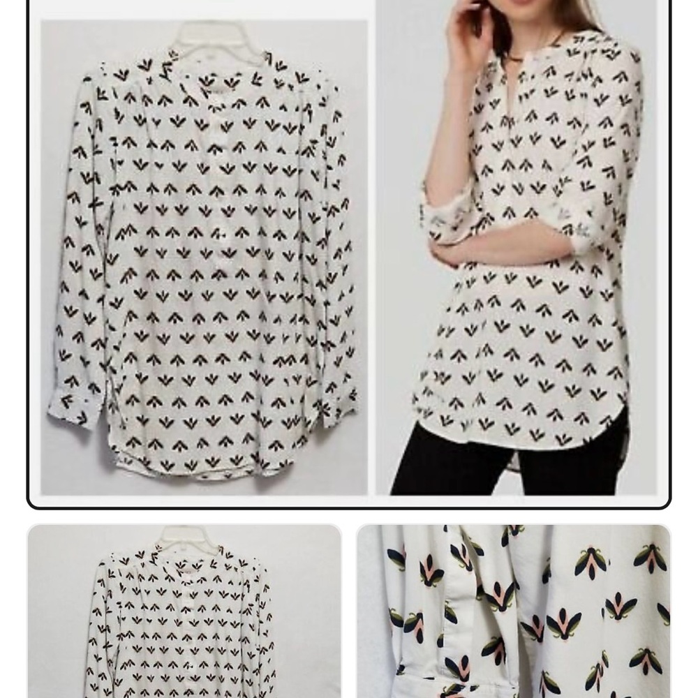 Loft XXS Women’s  3/4 Adjustable Sleeve Bug Fly Print Popover Top